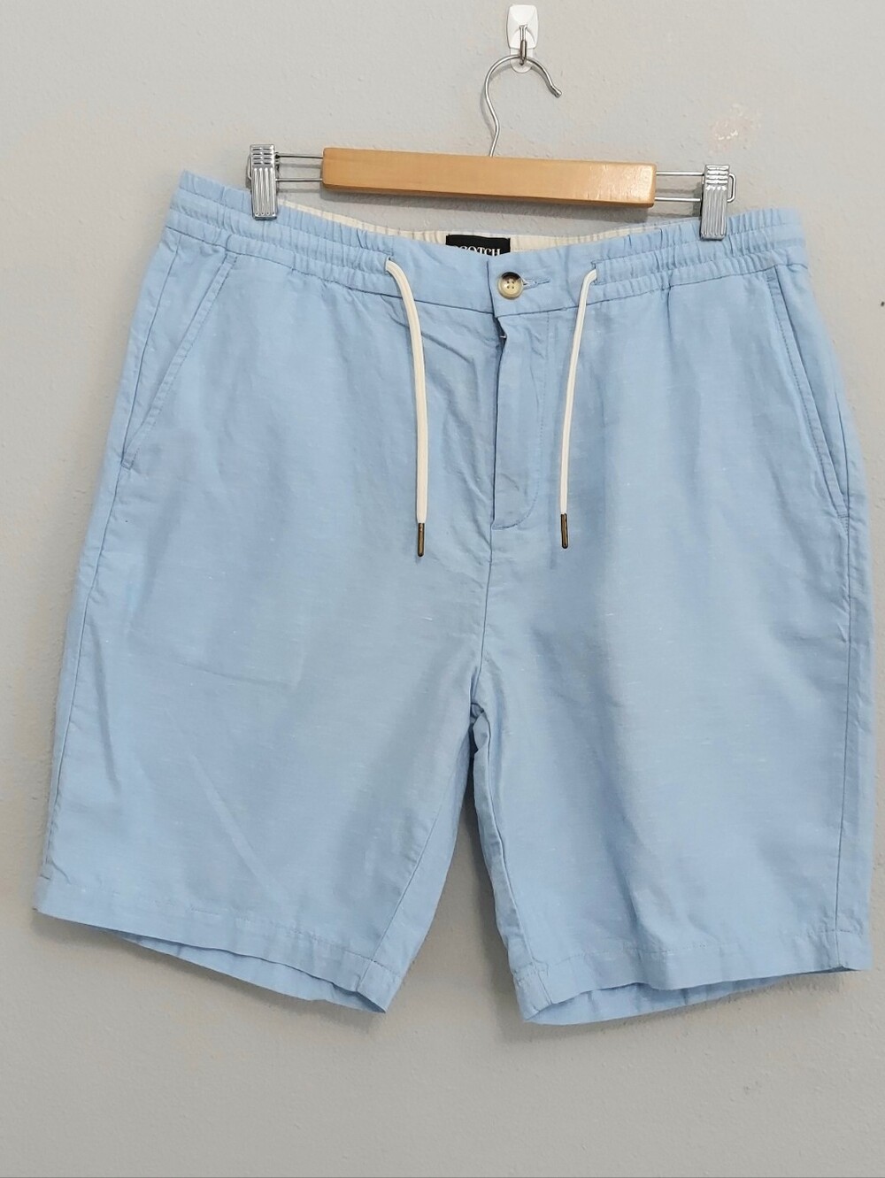 Scotch & Soda Amsterdam Fave Light Blue Organic Cotton Linen Mens Shorts XL*